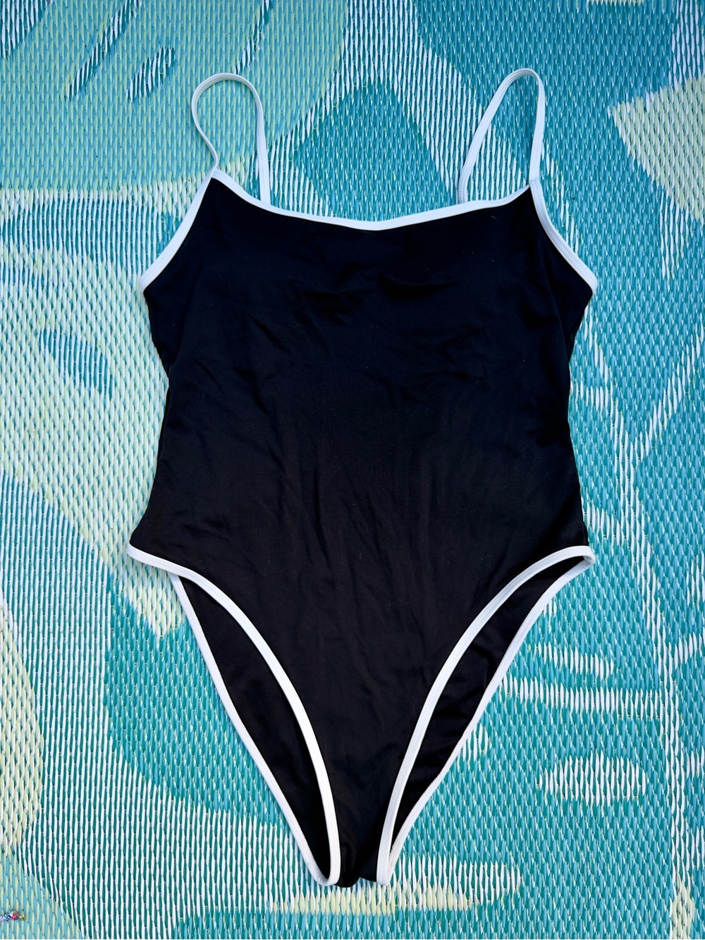 Black One-Piece Swimsuit with White Trim